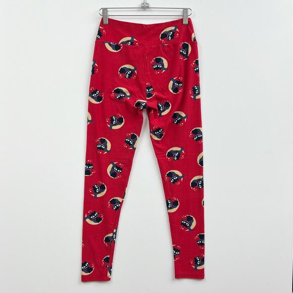 LULAROE Black Cat on the Moon Leggings Red Stretchy Super Soft Women's One‎ Size - Picture 3 of 7